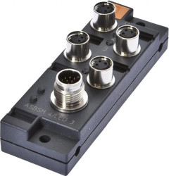 VK001021, rozdzielacz, 29x90x30mm, 10-30V DC, 4x M8 3pin, M12 12pin, IP67, PBT, 1.5A