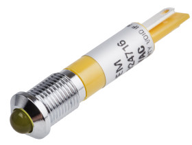 Lampka kontrolna do montażu panelowego 110V ac, Żółta 8mm LED Chrom RS PRO