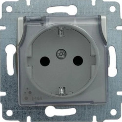 VENA Gniazdo bryzgoszczelne z/u Schuko z przesłonami satyna 515042