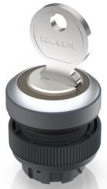 Key switch, unlit, latching, waistband round, 1 x 90°, trigger position 0, mounting Ø 22.3 mm, 1.30.245.301/0700