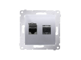 SIMON 54 Gniazdo komputerowe podwójne 2xRJ45 srebrny mat kat.6 ekranowane z przesłoną przeciwkurzową D62E.01/43 KONTAKT SIMON