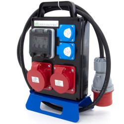 Rozdzielnica budowlana przenośna 16A/5 + 32A/5 + 2*GS 230V + zabezpieczenia + wtyczka 32A/5, 4PO21C11C1W2C