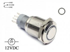 Przycisk chwilowy 16mm; płaski LED biały 12V