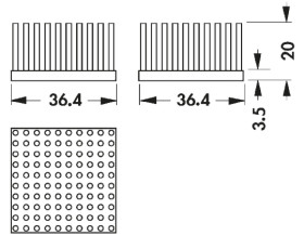 Radiator 36.4 x 36.4 x 20mm 3.2K/W Kwadrat Uniwersalny Alu