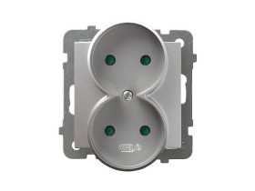 AS Gniazdo podwójne bez uziemienia do ramki z przesłonami srebrne GP-2GRP/m/18 OSPEL