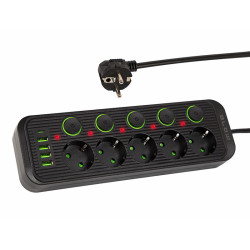 Listwa Zasilająca 5m 5-Gniazd PS-550S Czarna, 5 Gniazd USB, Wyłącznik