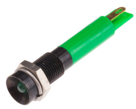 Lampka kontrolna do montażu panelowego 12V dc, zielona 6mm LED Czarny Końcówka lutownicza RS PRO