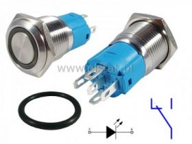 Przycisk chwilowy 16mm płaski LED czerw. 24V