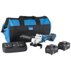 Draper 99734 D20 20V 115mm Brushless Grinder Kit (2x 3Ah, Twin Charger &amp; Bag)