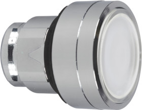 Pushbutton, illuminable, groping, waistband round, white, front ring silver, mounting Ø 22 mm, ZB4BA18