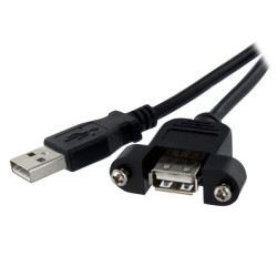 Kabel USB Złącze A USB A Złącze B USB A dł. 900mm Kabel USB do montażu panelowego USB 2.0 kolor: Czarny