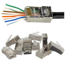 Wtyk modularny RJ45 8P8C kat.5e ekranowany FTP drut przelotowy NEKU /WORECZEK 10szt./