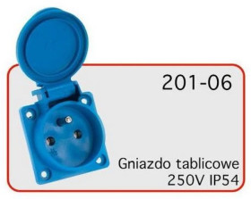 Gniazdo tablicowe 10/16A 2P+Z 230V niebieskie IP54 201-06