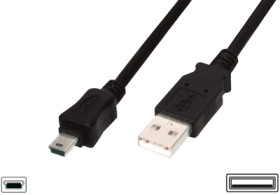 USB 2.0 adapter cable, USB plug type A to mini USB plug type B, 1 m, black, AK-300130-010-S