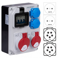 Rozdzielnica budowlana HL-S hermetyczna IP44 Wyposażona + 32A/[5P] + 16A/[5P] + 2x230V/[2P+Z] DOKTORVOLT DV-5354-F