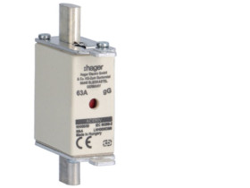 Wkładka bezpiecznikowa nożowa NH00 wskaźnik podwójny uchwyt nieizolowany gG 63A 690VAC LNH00063M6 HAGER