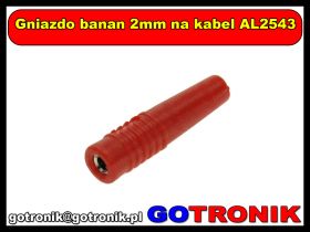 Gniazdo banan 2mm na kabel AL2543 czerwone