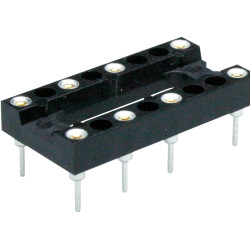 IC socket, 16 pole, pitch 2.54 mm (7.62 mm), brass/copper beryllium for DIL-IC, 023-3-008-3-B1STF-XT0
