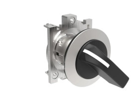 Metalowy przełącznik płaski 3 pozycyjny 1-0-2 z samopowrotem z pozycji 2 do 0 fi 30mm pokrętło długie LPFS233