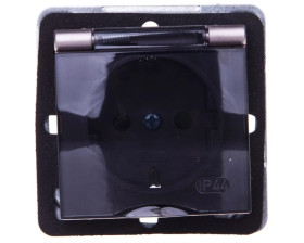 IMPRESJA Gniazdo bryzgoszczelne z/u Schuko IP44 z przesłonami klapka przezroczysta tytan GPH-1YSP/m/23/d