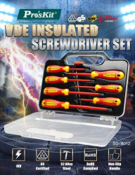 Zestaw 7 wkrętaków izolowanych 1000V Certyfikat VDE i GS stal S2 SD-8012 1kV