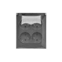 Simon Aquaclick Gniazdo natynkowe, Schuko, 4-krotne, klapka transparentna, z przesłonami, IP44, zaciski śrubowe ciemnoszary