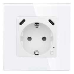 Gniazdo elektryczne Schuko z USB-C 20W z pomiarem energii (watomierz) ZigBee białe podtynkowe z ramką szklaną - TAWOIA Glass