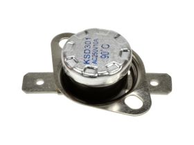 Termostat; bimetaliczny; KSD301A-090h; NC; 90°C; 10A; 250V AC; metal fi 16x12mm z uchwytem; konektory 6,3mm poziome; bakelit; Bo