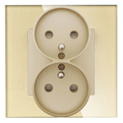 Gniazdo elektryczne podwójne z bolcem - szklana ramka - złote - Tawoia Glass