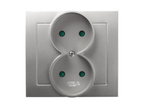 AS Gniazdo podwójne bez uziemienia z ramką z przesłonami srebrne GP-2GP/18 OSPEL