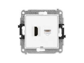 MINI Mechanizm gniazda pojedynczego HDMI 2.0 + gniazda komp. poj. 1xRJ45, kat. 5e, 8-stykowy, bez pola opisowego biały mat 25MGH