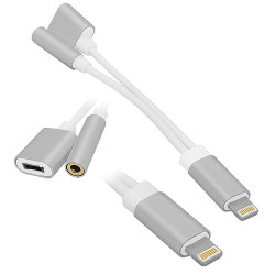 Adapter Audio do IPHONE 7/7 2in1 JACK z ładow. srebrny