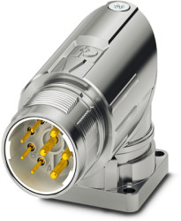 Surface-mounting plug, M23, 8 pole, crimp connection, standard/ONECLICK quick locking system, angled, 1628484