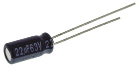 Kondensator 22μF 63V dc Radialny, Otwór przelotowy Panasonic roztaw: 2mm 5 (Dia.) x 11mm