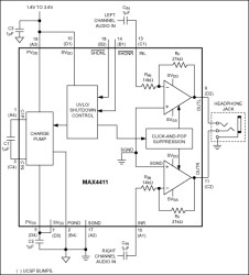 80mW, Fixed-Gain, DirectDrive, Stereo Headphone Amplifier with Shutdown