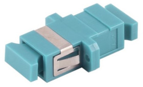 Fiber optic connector, SC socket to SC socket, OM3, multimode, ceramic, turquoise, BS07-60052