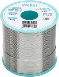 Solder, lead-free, SAC (Sn3.0Ag0.5Cu3.5%), Ø 0.8 mm, 500 g, WSW SAC L0 0,8MM 500G