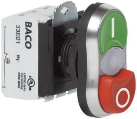 Przycisk podwójny BACO L61QK21H, 53,9 mm, 22,3 mm, IP66, I / O, max 600 V, 1 NO, 1 NC