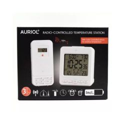 Stacja pogodowa bezprzewodowa AURIOL z zegarem radiowym biała / IAN375672