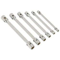 Sealey AK635 Double Flexi-head Socket Spanner Set 6pc Fully Polished Metric