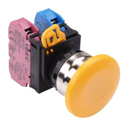YW4B-A4E11Y Yellow 22mm Metal Bezel Mushroom Maintained Push Button Switch 1NO-1NC IP65 IDEC