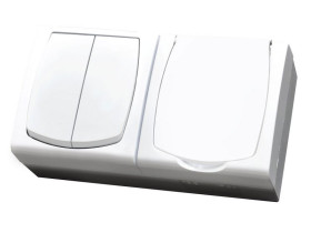 MADERA Zestaw wyłącznik dwugrupowy świecznikowy + gniazdo pojedyncze wieczko w kolorze wyrobu biały ZH-NŁ2G/00/w OSPEL