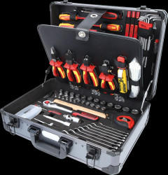 911.0628 1/4" + 1/2" electrician’s tool case, 128 pieces