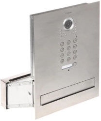Skrzynka na listy z wideodomofonem, przelotowa, jednowrzutowa wykonana z frezowanej stali szlachetnej, wbudowany szyfrator