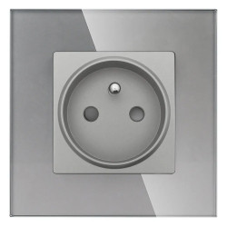 Gniazdo elektryczne pojedyncze z bolcem - szklana ramka - szare - Tawoia Glass