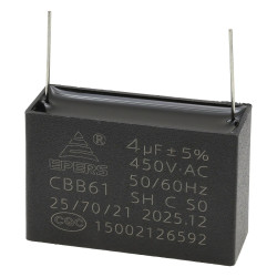 Kondensator rozruchowy do silnika 4uF 450VAC B class CBB61 do druku
