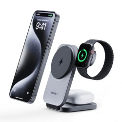 Aukey Ładowarka indukcyjna 3w1 Qi2.0, 15W, na iPhone, Apple watch i Airpods