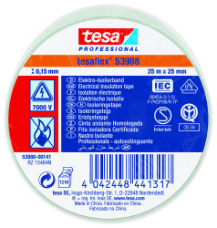 Taśma izolacyjna Biały szerokość: 25mm grubość: 150mm długość: 25m Miękki PVC 7000V Tesa