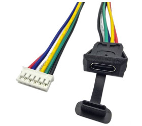 GNIAZDO USB C 6 PIN DO OBUDOWY NA ZATRZASK CZARNE Z ZAŚLEPKĄ PYŁOSZCZELNĄ