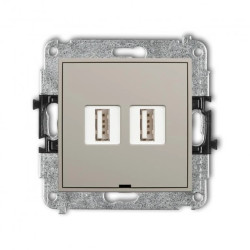 ICON Mechanizm gniazda podwójnego 2xUSB A-A 2.0, bez pola opisowego taupe 60IGUSBBO-2